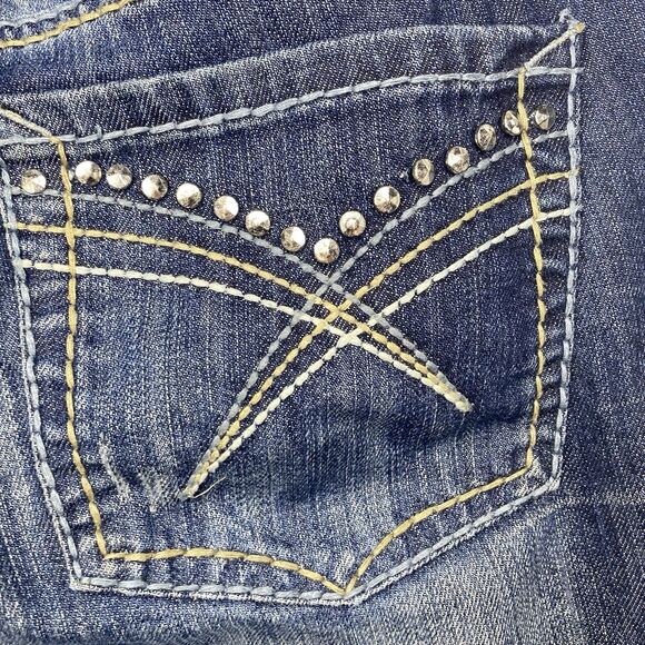 ADIKTD Jeans Low Rise Stretch Distressed Rhinestone Denim Womens 8 30 30x32 Blue - Picture 7 of 10